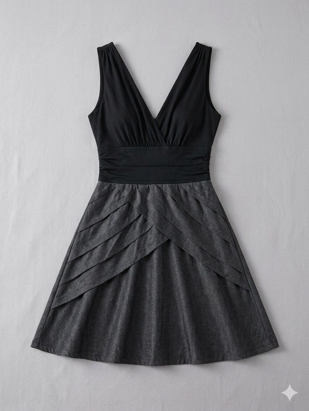 Charlotte Russe Whimsigoth Deep V-Neck Colorblock Pleated Skater Mini Dress M